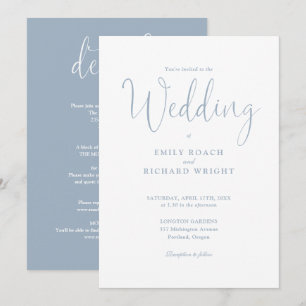 Convites Casamento de Script Elegante Azul Empoeirado Tudo 