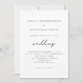 Convites Casamento de Script Elegante Branco Negro Simples