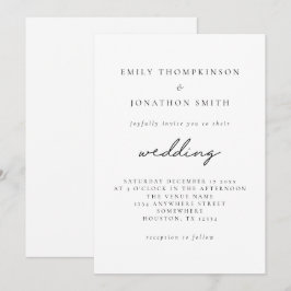 Convites Casamento de Script Elegante Branco Negro Simples