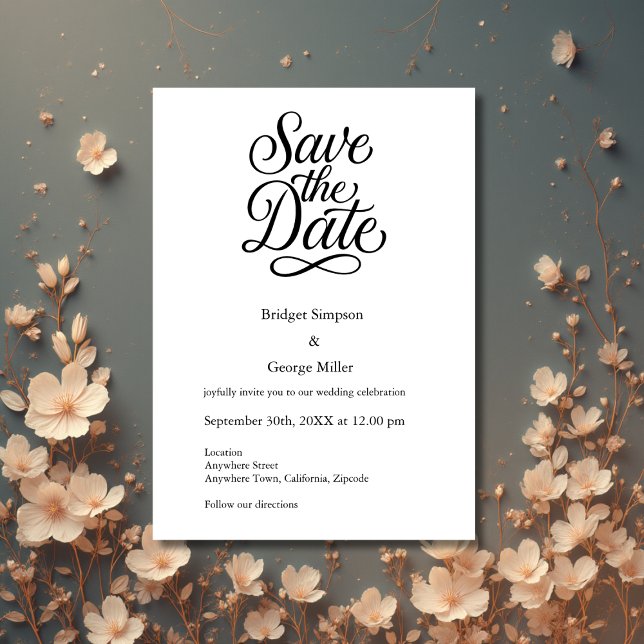 Convites Casamento de Script Elegante branco preto seguro a (Criador carregado)