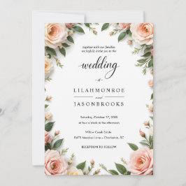Convites Casamento de Script Elegante com Borda Floral de B