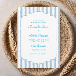Convites Casamento de Script Elegante com Listras Azuis par