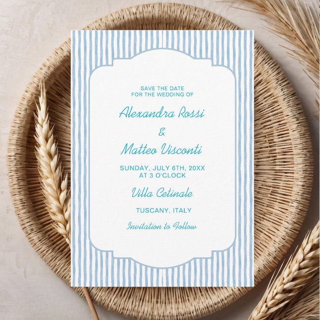 Convites Casamento de Script Elegante com Listras Azuis par (Criador carregado)
