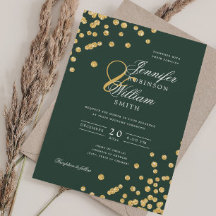 Convites Casamento de Script Elegante Confetti Emerald Gree