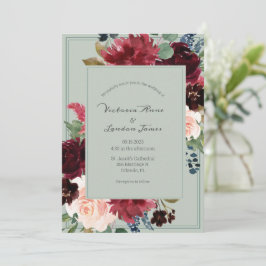 Convites Casamento de Script Elegante de Blush Verde Floral