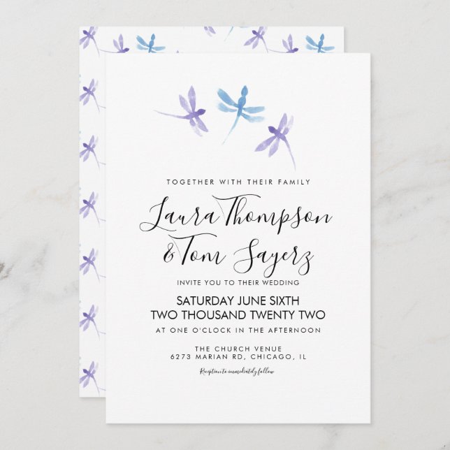 Convites Casamento de Script Elegante Dragonfly (Frente/Verso)