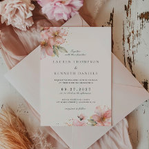 Casamento de Script Elegante Floral Cor-de-Rosa-Bl