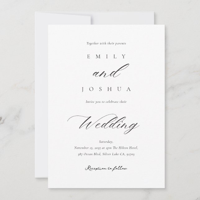 Convites Casamento de Script Elegante Moderno (Frente)