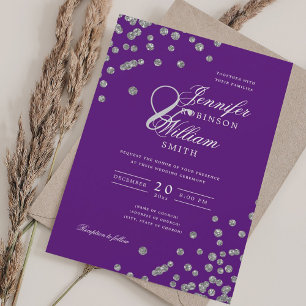 Convites Casamento de Script Elegante Prata Confetti QR Rox