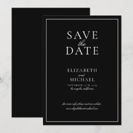Convites Casamento de Script Elegante Preto e Branco Salvar