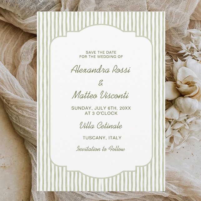 Convites Casamento de Script Elegante Salve a Data Listrado (Criador carregado)
