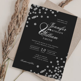 Convites Casamento de Script Elegante Silver Confetti QR Bl