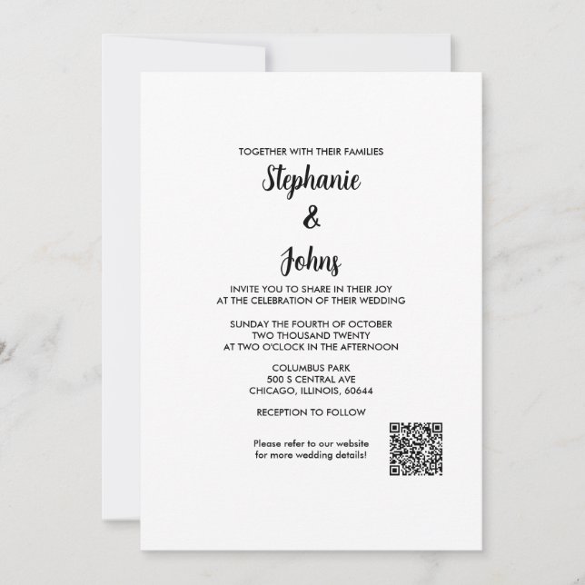 Convites Casamento de Script Elegante Simples com Código QR (Frente)