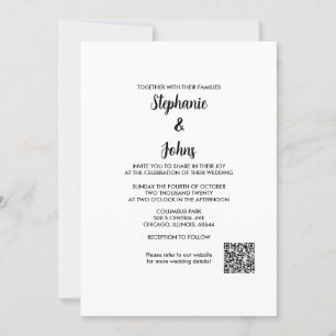 Convites Casamento de Script Elegante Simples com Código QR