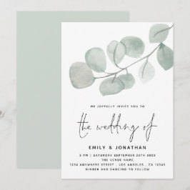 Convites Casamento de Script Eucalyptus Artsy Watercolor