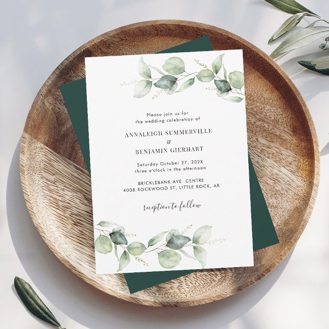 Convites Casamento de Script Eucalyptus Elegante (Eucalyptus Greenery Foliage Wedding Invitation)