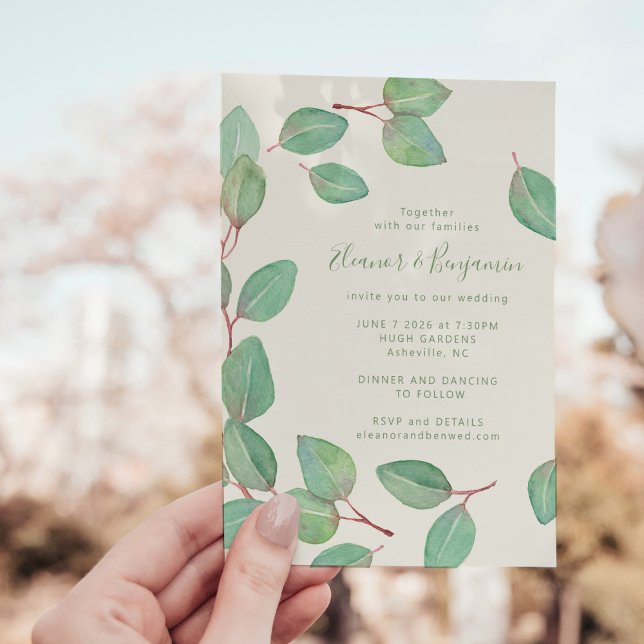 Convites Casamento de Script Eucalyptus Greenery na moda (Criador carregado)