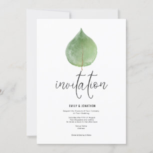 Convites Casamento de Script Eucalyptus Leaf Verde Elegante