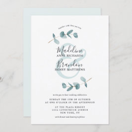 Convites Casamento de Script Eucalyptus Wreath, Moderno Amp