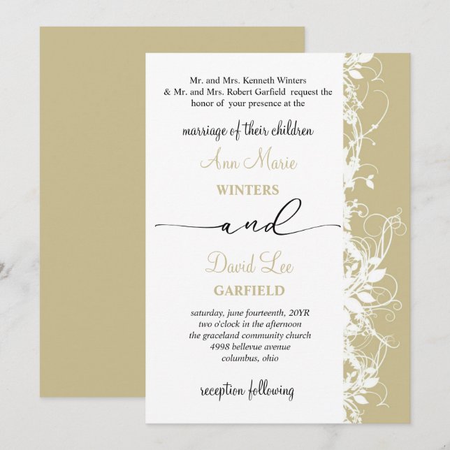 Convites Casamento de Script Floral Branco Elegante e Moder (Frente/Verso)