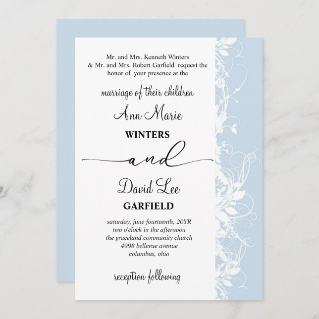 Convites Casamento de Script Floral Branco Elegante e Moder (Frente/Verso)