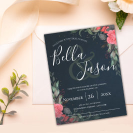 Convites Casamento de Script Floral da Cinza Laranja Elegan