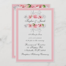 Casamento de Script Floral de Cinza Rosa Elegante