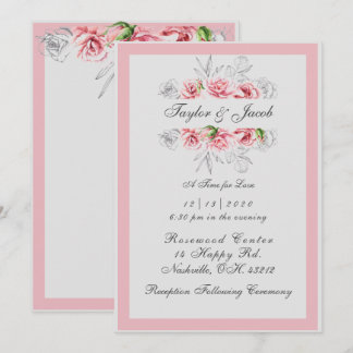 Convites Casamento de Script Floral de Cinza Rosa Elegante