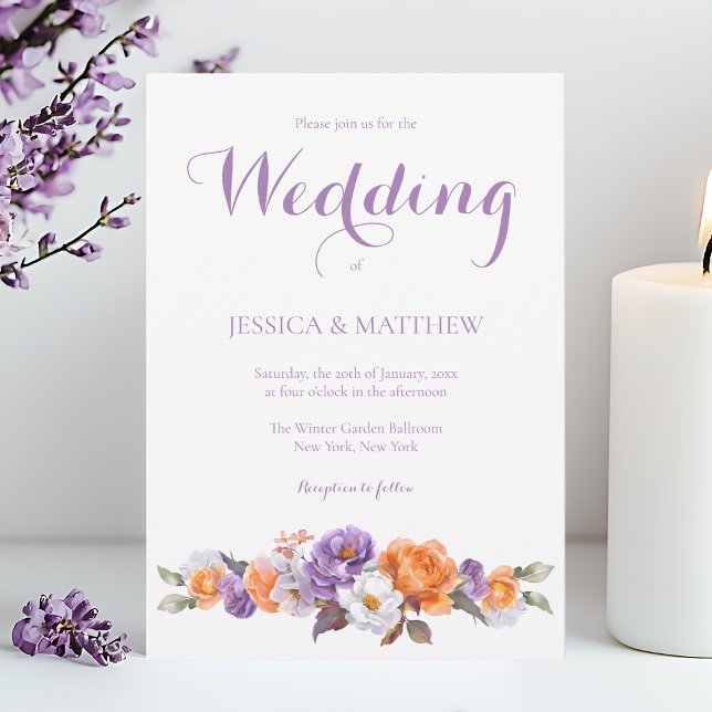 Convites Casamento de Script Floral de Lavanda de Aquarela  (Elegant Watercolor Lavender Floral Script Wedding Invitation)