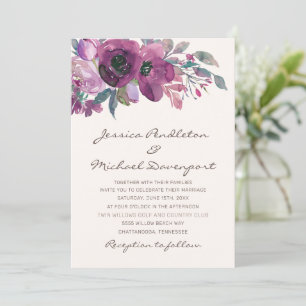 Convites Casamento de Script Floral de Roxo Púrpura de Lila