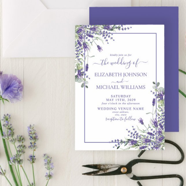 Convites Casamento de Script Floral Elegante da Lavanda Euc (Criador carregado)