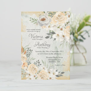 Convites Casamento de Script Floral Neutro