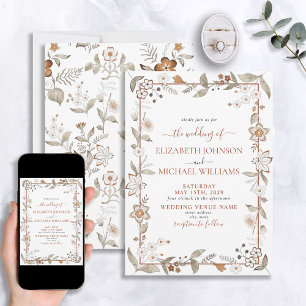 Convites Casamento de Script Floral Rustic Elegant Terracot