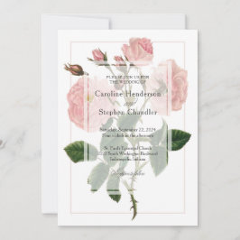 Convites Casamento de Script Floral Suave Rosa Botânica Ele
