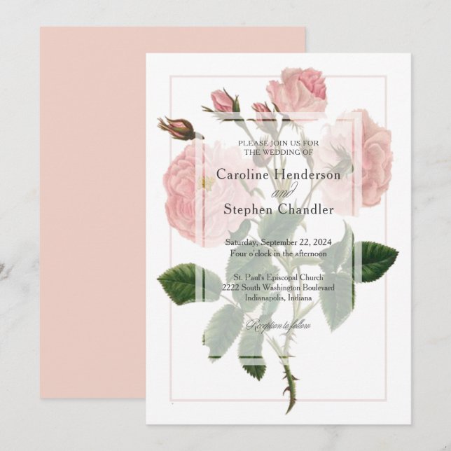 Convites Casamento de Script Floral Suave Rosa Botânica Ele (Frente/Verso)