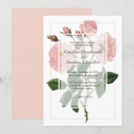 Convites Casamento de Script Floral Suave Rosa Botânica Ele