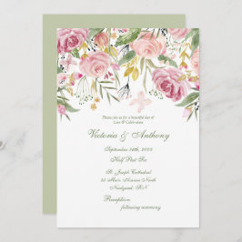 Convites Casamento de Script Floral Verde Elegante Sage