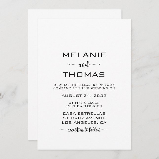 Convites Casamento de Script Formal Simples de Caligrafia C (Frente/Verso)