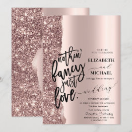 Convites Casamento de Script Glitter Dourado Elegante Rosa