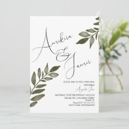 Convites Casamento de Script Greenery de Branch de Folha de
