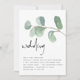 Convites Casamento de Script Informal Eucalyptus Watercolor