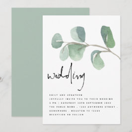 Convites Casamento de Script Informal Eucalyptus Watercolor