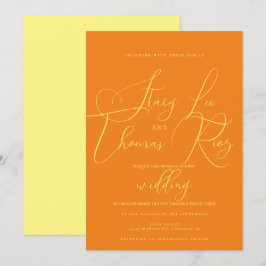 Convites Casamento de Script Laranja Amarelo-Amarelo-Brilha