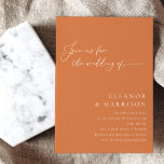 Convites Casamento de Script Laranja Mínimo Burnt e Elegant<br><div class="desc">Convite para Casamento de Script Laranja Moderno Queimado Elegante Minimalista</div>