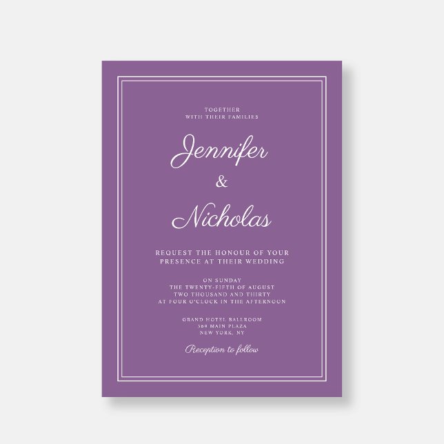 Convites Casamento de Script Lilac Francês Moderno Elegante (Elegant Modern French Lilac Script Wedding Invitation)