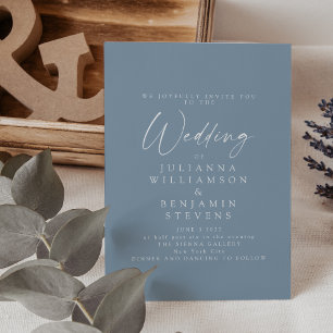 Convites Casamento de Script Minimalista Azul Elegante Dust