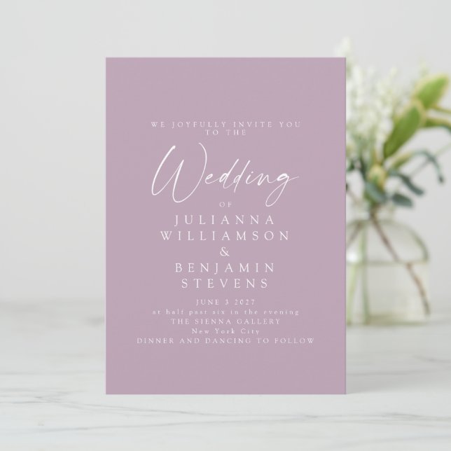 Convites Casamento de Script Minimalista Elegante Dusty Lil (Em pé/Frente)