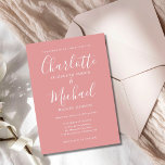 Convites Casamento de Script Minimalista Elegante Dusty Ros<br><div class="desc">Apresentando nomes de estilo de assinatura,  este elegante convite de casamento pode ser personalizado com suas informações em letras brancas chic em um fundo de rosa empoeirado com sua foto escolhida no verso. Você pode personalizar a cor de fundo para corresponder ao seu tema de casamento. Projetado por Thisnotme©</div>
