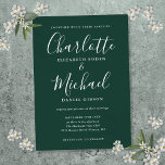 Convites Casamento de Script Minimalista Emerald Green<br><div class="desc">Apresentando nomes de estilo de assinatura,  este elegante convite de casamento pode ser personalizado com suas informações em letras brancas em uma esmeralda verde. Você pode personalizar a cor de fundo para corresponder ao seu tema de casamento. Projetado por Thisnotme©</div>