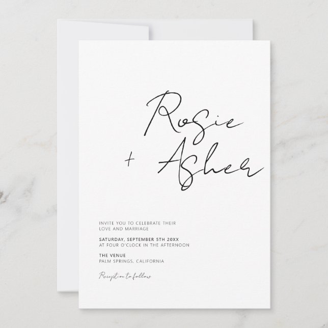 Convites Casamento de Script Minimalista Moderno (Frente)